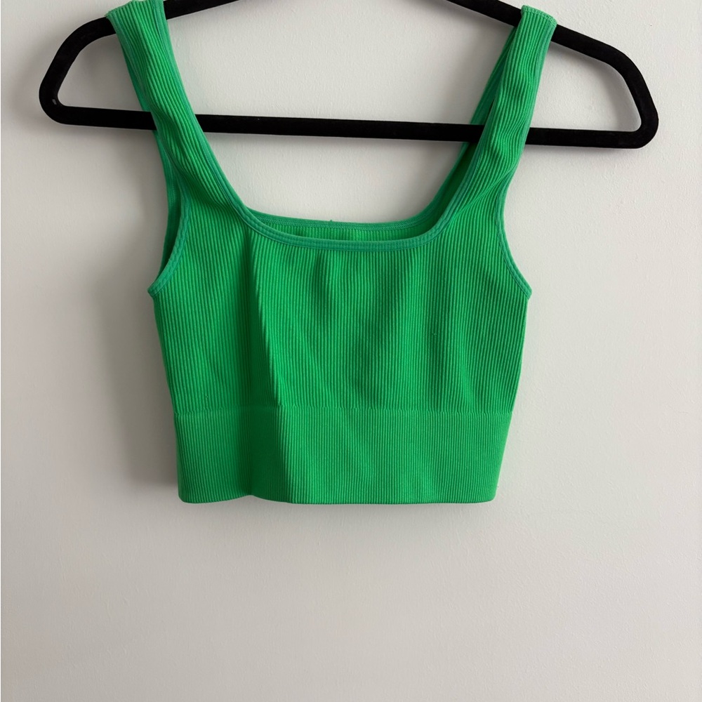 Green Ribbed Women's Top - Picture 2 of 2